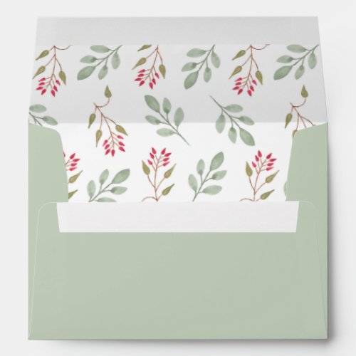 Dusty Green Holly Berry Holiday  Envelope