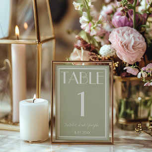 Dusty Green Ivory Old Money Wedding Table Number