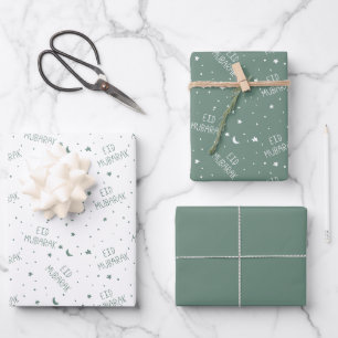 Dusty Green Kids Eid Mubarak Wrapping Paper Sheets
