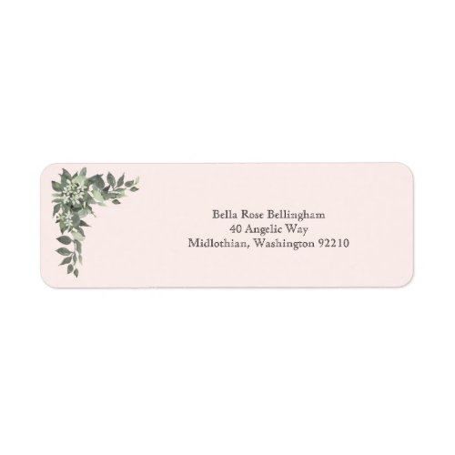 Dusty Green Leaves with White Flowers Label