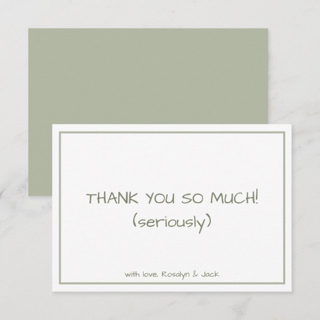 Dusty Green Minimalist Modern Thank You Card (Front/Back)