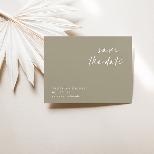 Dusty Green Minimalist Save The Date Card