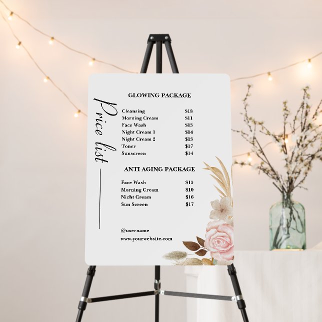 Dusty Green Minimalist Skincare Price List Foam Board (In Situ (Stand))