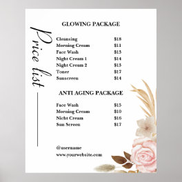Dusty Green Minimalist Skincare Price List Poster