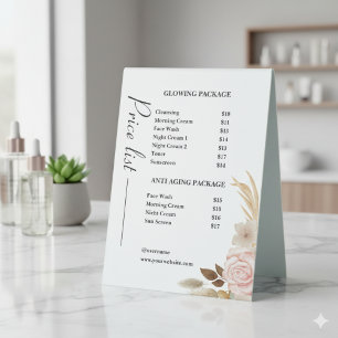 Dusty Green Minimalist Skincare Price List Table Tent