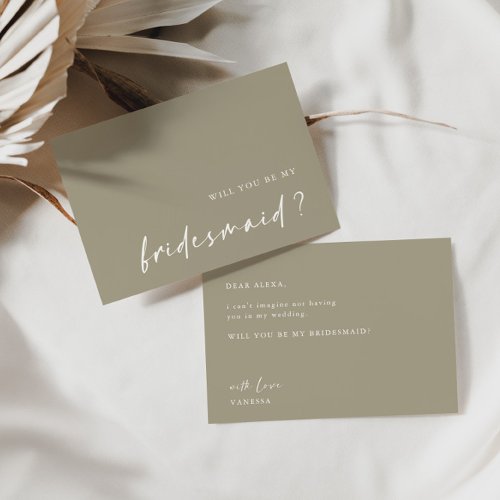 Dusty Green Minimalist Will You Be My Bridesmaid I Invitation