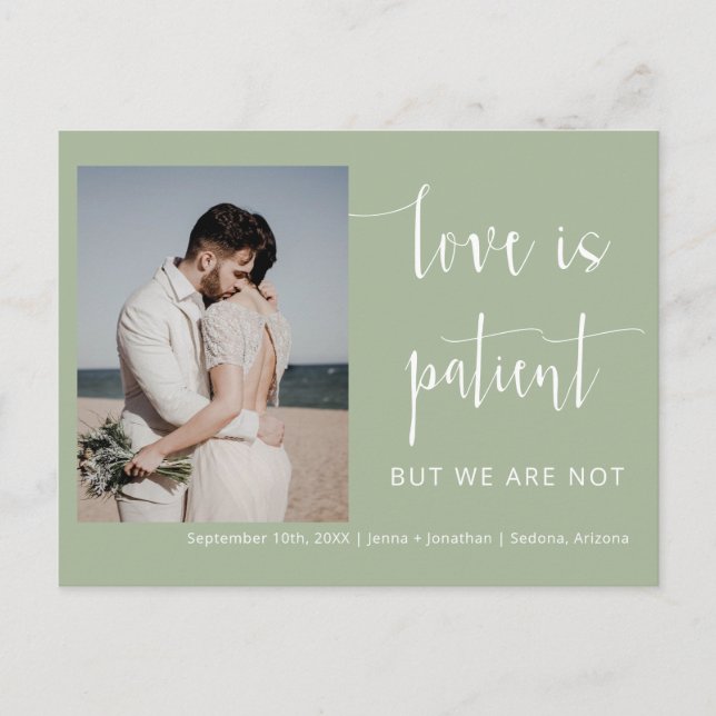 Dusty Green Modern Minimal Script Photo Elopement Postcard (Front)
