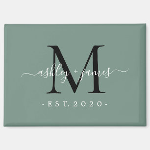 Dusty Green Modern Script Monogram Names Year Magnet
