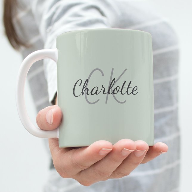 Dusty green monogram initials name coffee mug (Creator Uploaded)