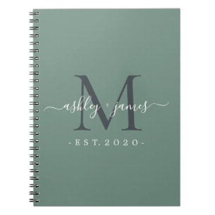 Dusty Green Monogram Names Established Year Notebook