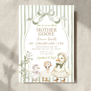 Dusty Green Mother Goose and Gosling Baby Shower Invitation