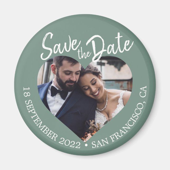 Dusty Green Photo Modern Script Save the Date Magnet (Front)