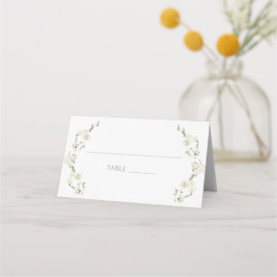 Dusty Green Script White Peony Floral Wedding  Place Card