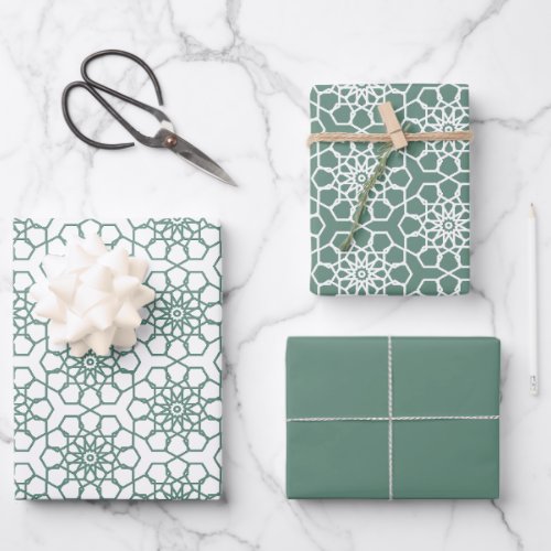 Dusty Green Seamless Arabesque Pattern Wrapping Paper Sheets