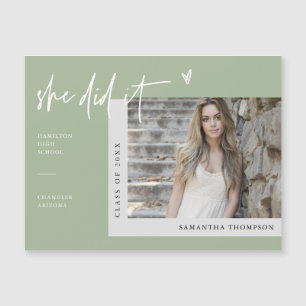 Dusty Green She Did It Graduation Photo Magnet