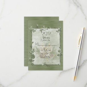 Dusty Green Shiny Elegant Sparkly Frame RSVP Card