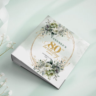 Dusty Green Watercolor 80th Birthday Memory Album 3 Ring Binder