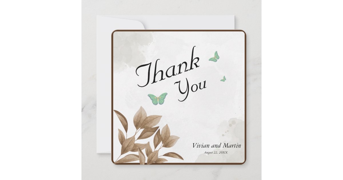 Dusty Green Watercolor & Butterfly Thank You Card | Zazzle