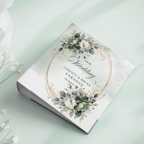 Dusty Green Watercolor Greenery Wedding Memory Alb 3 Ring Binder