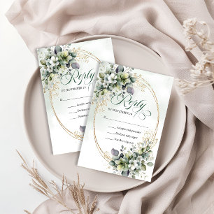 Dusty Green Watercolor Greenery Wedding Reply RSVP Card