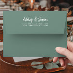 Dusty Green White Script Return Address Envelope<br><div class="desc">The Dusty Green White Script Return Address Envelope features graceful white script names paired with classic serif address text on a soft dusty green envelope. Perfect for wedding invitations, save-the-dates, thank-you cards, and special event mailings, this envelope offers a clean, elegant finish to your stationery suite. The muted green tone...</div>