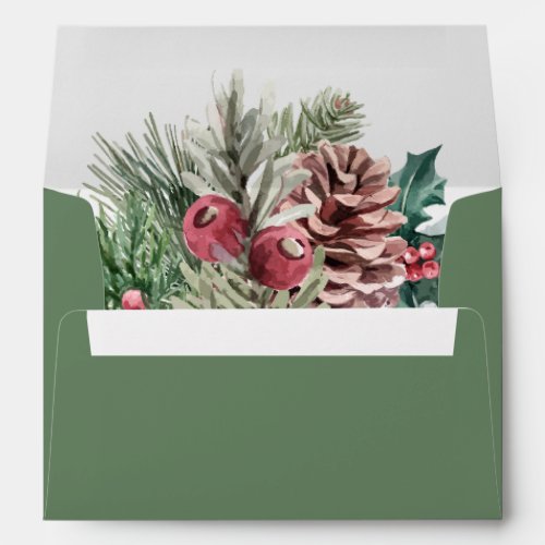 Dusty Green Winter Evergreen Wedding Envelope