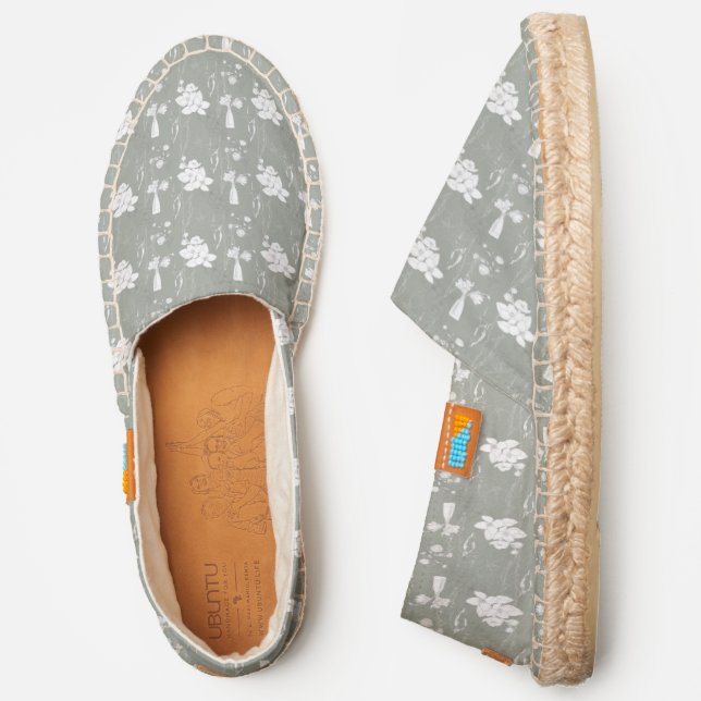 Dusty Green With White Flowers Wedding Espadrilles (Side)