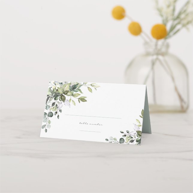 Dusty Greenery Florals Place Card (Front)