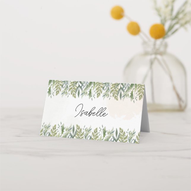 Dusty Greenery Folded Place Card (Front)