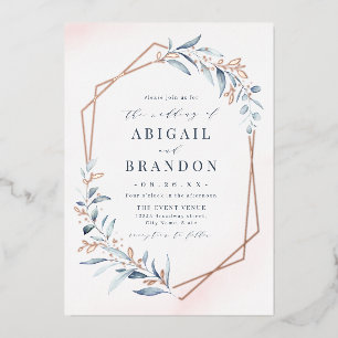 Dusty Greenery Rose Gold Geometric Rustic Wedding Foil Invitation