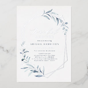 Dusty Greenery Rose Gold Rustic Bridal Shower Foil Invitation