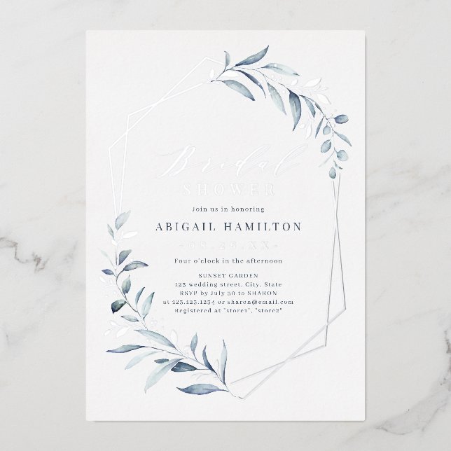 Dusty Greenery Rose Gold Rustic Bridal Shower Foil Invitation (Front)