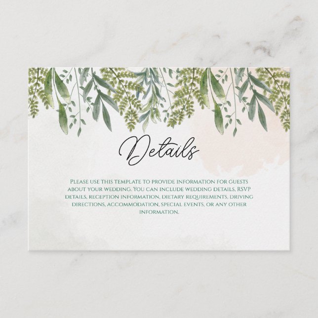 Dusty Greenery Wedding Enclosure Card (Front)