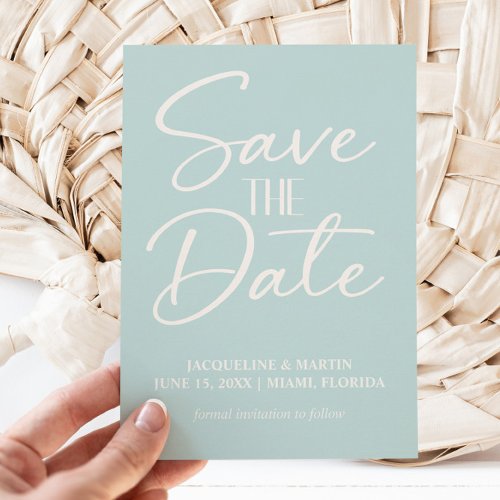 Dusty Ice Blue Wedding Cream Handlettered Save The Date