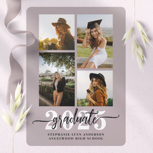 Dusty Lavender 4 Photo Collage Grad Announcement