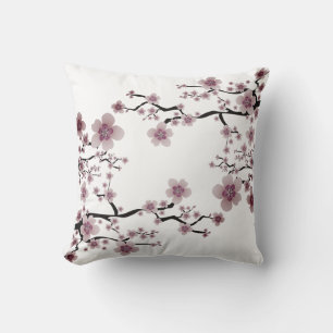 Dusty Lavender and White Japanese Cherry Blossom Throw Pillow