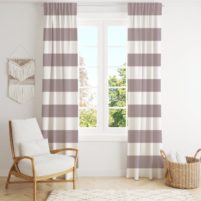Dusty Lavender And White Wide Horizontal Stripe  Blackout Curtains (Creator Uploaded)
