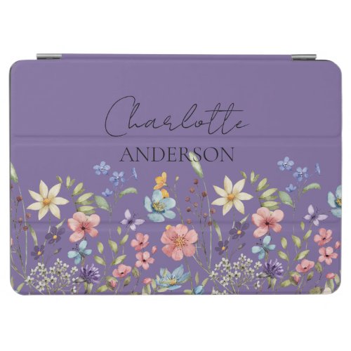 Dusty Lavender Botanical Wildflower Monogram Name iPad Air Cover