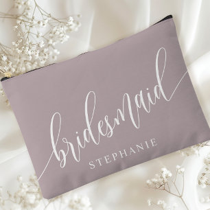 Dusty Lavender Bridesmaid Modern Calligraphy Accessory Pouch