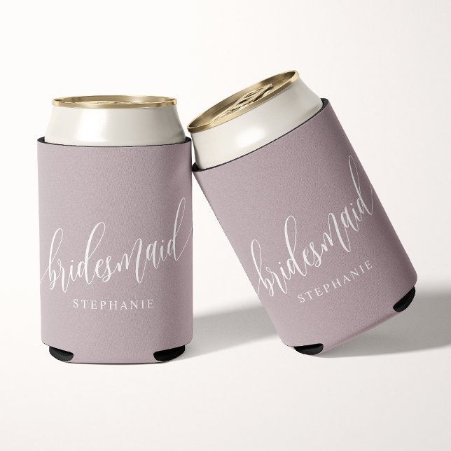 Dusty Lavender Bridesmaid Modern Script  Can Cooler (Creator Uploaded)