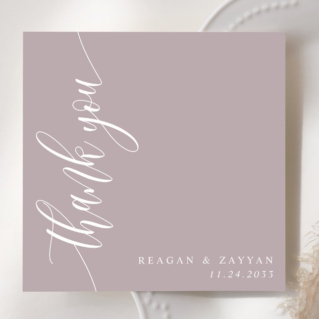 Dusty Lavender Calligraphy Script Wedding Thank You Card (Creator Uploaded)
