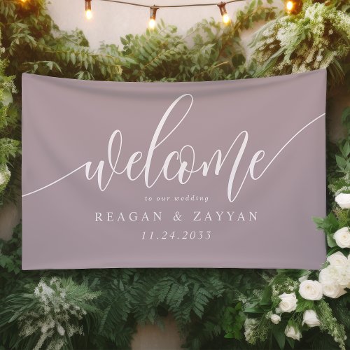 Dusty Lavender Calligraphy Simple Wedding Welcome Banner