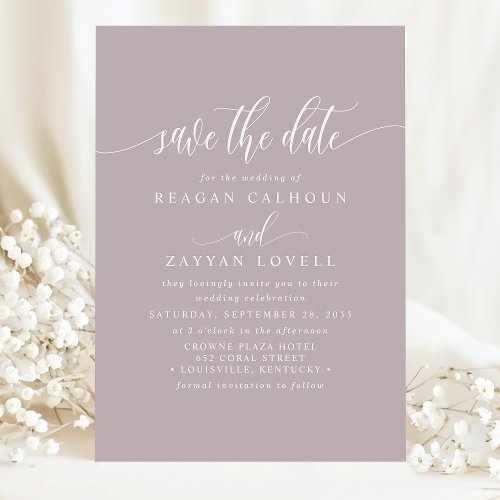 Dusty Lavender Elegant Calligraphy Save The Date