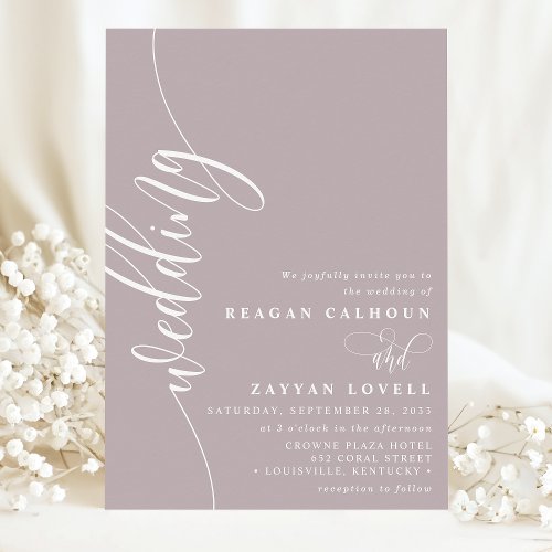 Dusty Lavender Elegant Calligraphy Script Wedding Invitation