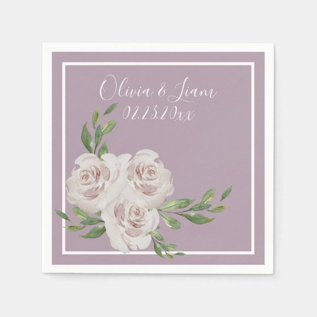 Dusty Lavender Floral Romantic Modern Script Napkins (Front)