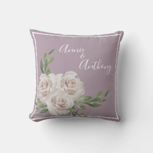 Dusty Lavender Floral Romantic Names Wedding Throw Pillow
