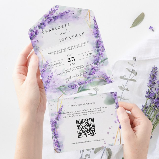Dusty Lavender Foliage Modern QR Code Wedding All In One Invitation (Creator Uploaded)