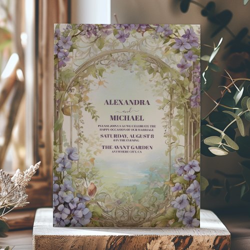 Dusty Lavender Foliage Modern Watercolor Wedding Invitation