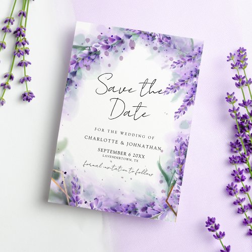 Dusty Lavender Foliage Modern Watercolor Wedding Save The Date
