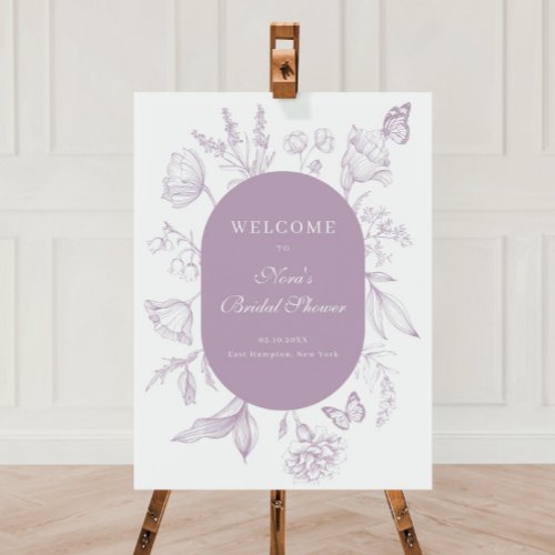 Dusty Lavender Line Art Floral Bridal Welcome Foam Board